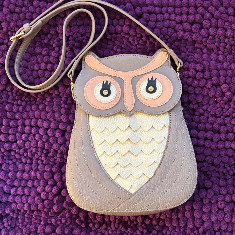 Tan and Cream Crossbody Bag with Whimsical Owl Design